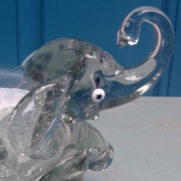 Glass Elephant Animal Figurine Hand Blown Bubble Glass Clear Handmade Glass Art - Picture 3 of 14